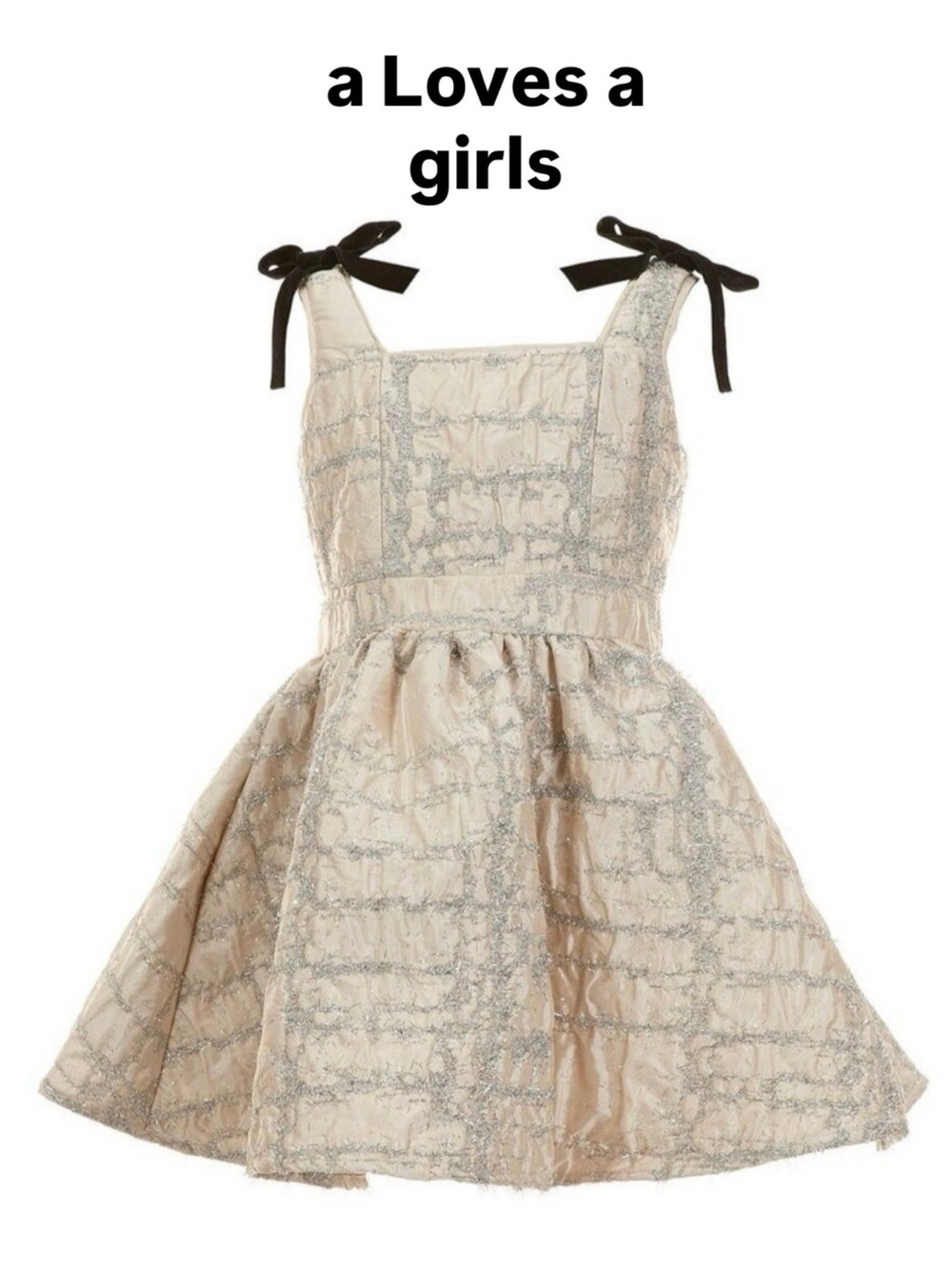 A Loves A Cream Metallic Lace-Trim Party Dress with Black Bows